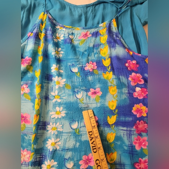 Vintage Jams World Water Daisy Turquoise Floral Boho Lagenlook Hawaiian Mini - Picture 9 of 12